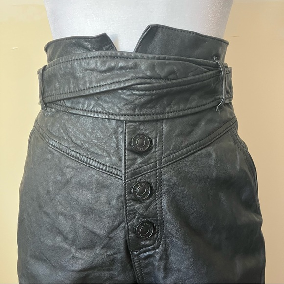 River Island Black High Rise Tie Waist 100% Leather Pants size 4 - Picture 2 of 14